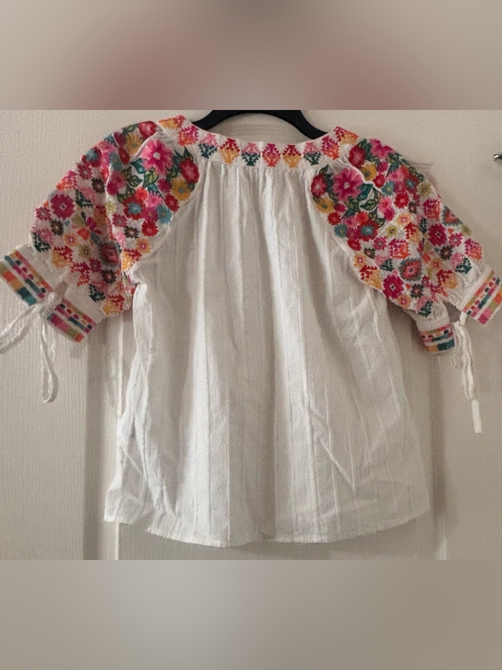 THML White Embroidered Boho Peasant Top | Floral Cotton Blouse | Size Small - Picture 3 of 7